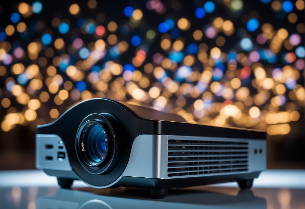 A projector displaying "Frequently Asked Questions" promotions in Singapore