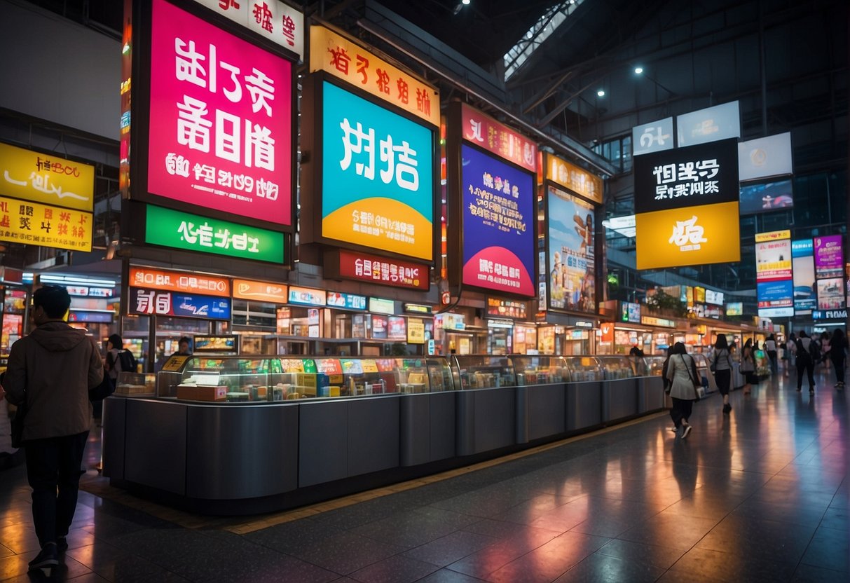 Colorful banners and signs adorn Tayo Station, enticing visitors with exciting promotions. Bright lights illuminate the play area, creating a vibrant and inviting atmosphere