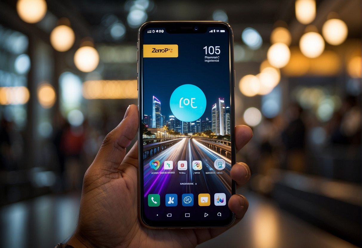 A smartphone with a zero1 logo displayed, surrounded by promotional banners for mobile plans and offers in Singapore
