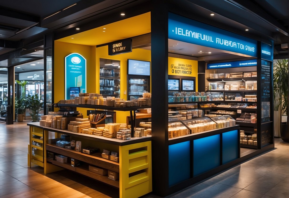 Vibrant signage and colorful displays fill the bustling Body Shop store in Singapore, with enticing promotions and products on prominent display