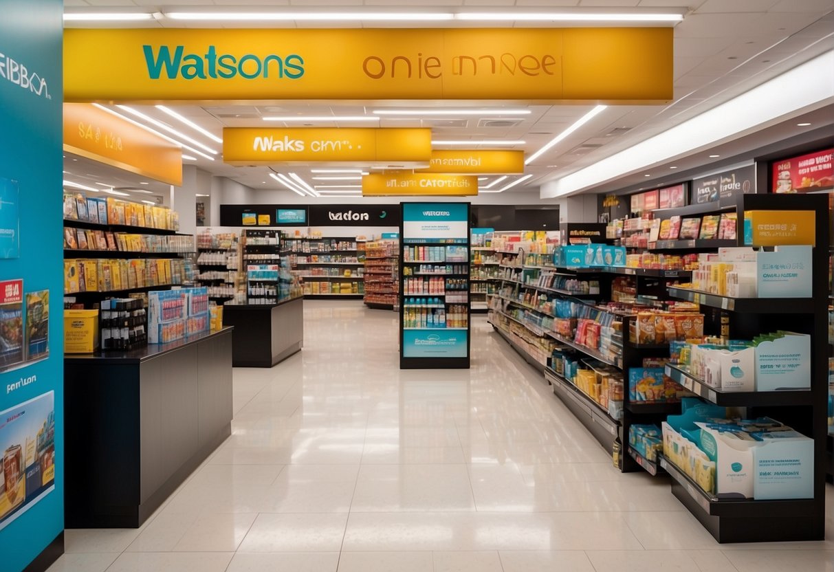 Watsons Online Deals: Brightly colored promotional banners and products displayed on a clean, modern website interface