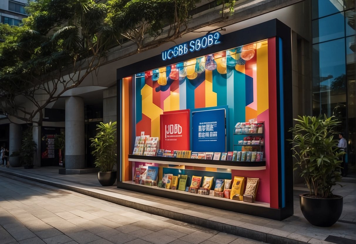 A vibrant display of UOB Singapore promotions, featuring bold colors and eye-catching graphics