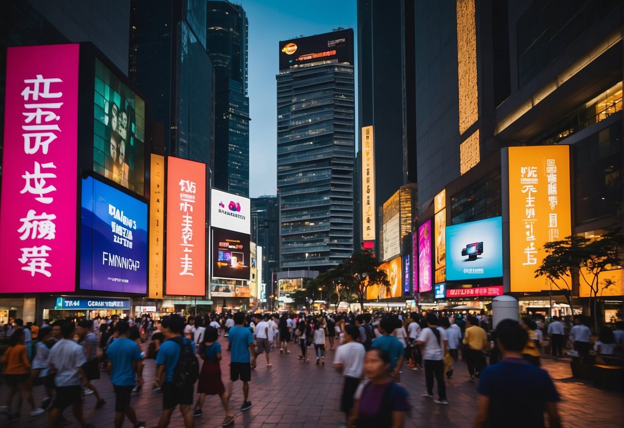 Vibrant banners and colorful displays fill the bustling streets of Singapore, showcasing the latest tata promotions