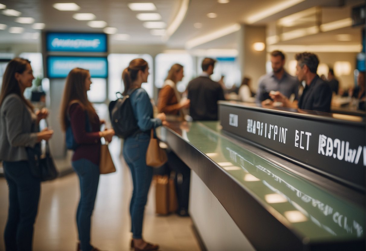 Customers lining up at a bank counter, signs promoting time deposit promotions in the background