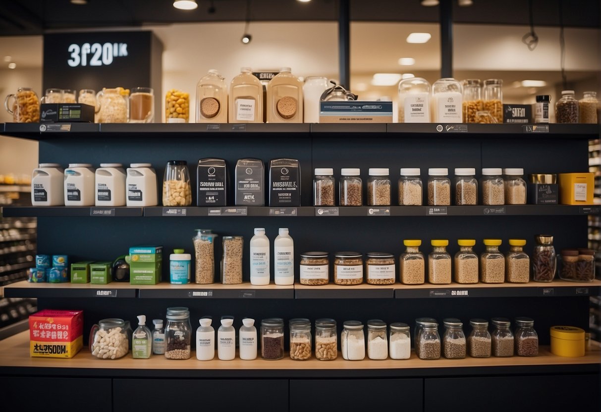 Various products neatly arranged in categories with discount tags and "Savings" signage at a prominent location in a retail store