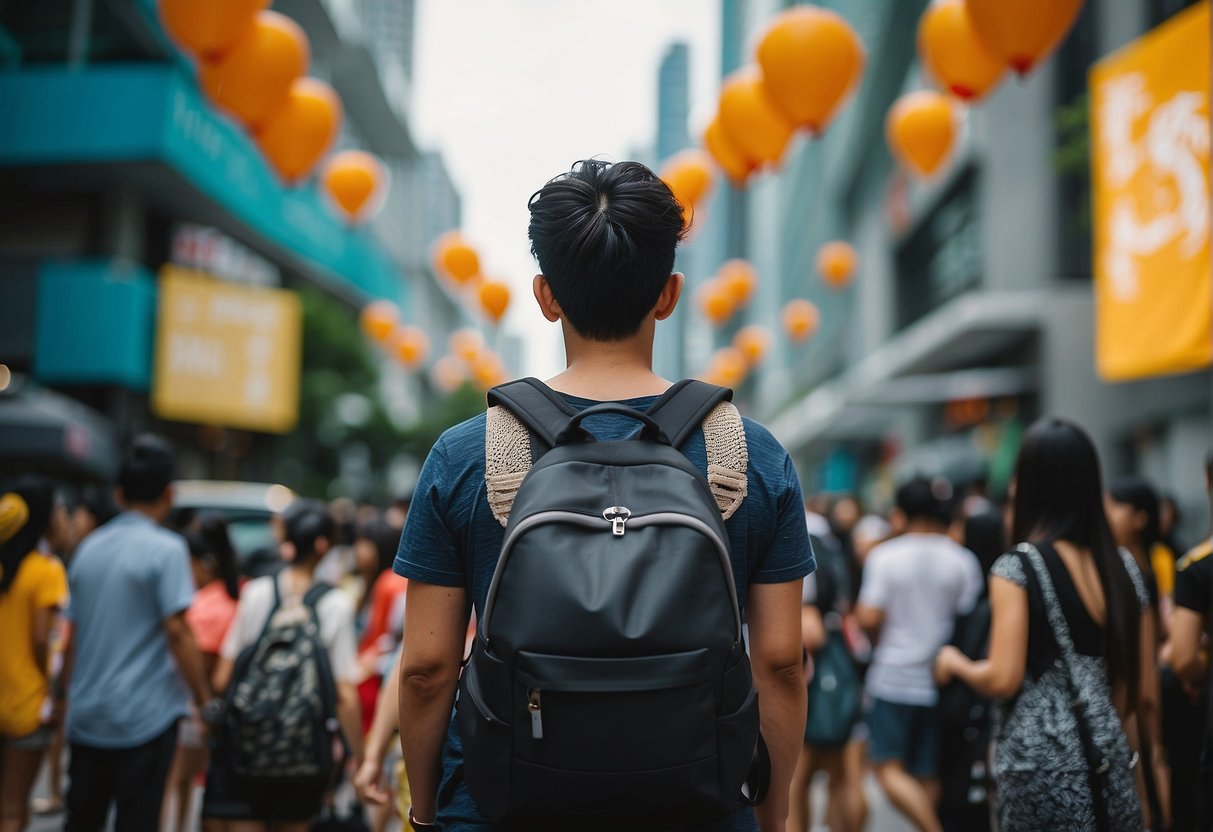 Marshadow GX promotions in Singapore: A bustling cityscape with colorful banners and excited crowds