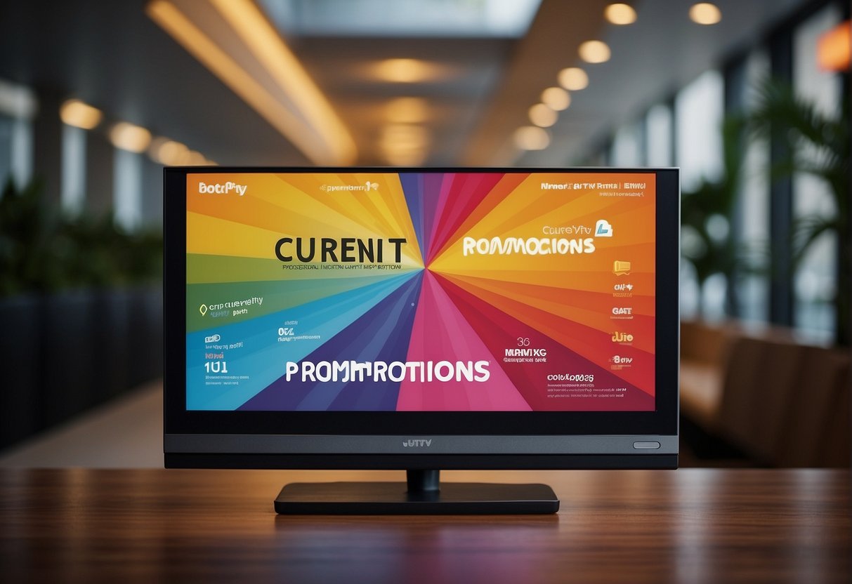 A colorful banner with "Current Promotions Overview" and "yupptv promotions singapore" displayed prominently