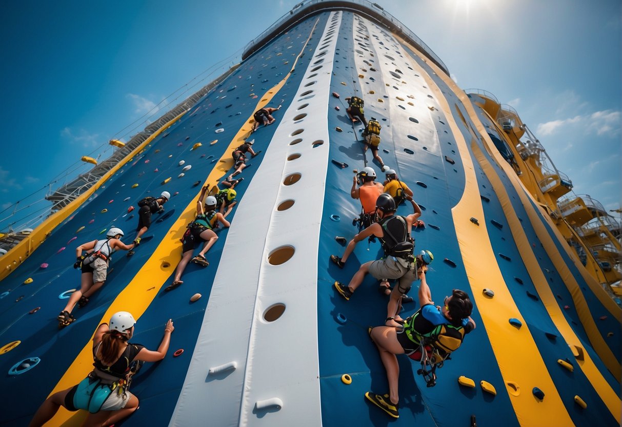 Guests enjoy thrilling onboard activities like rock climbing, surfing, and skydiving in the vibrant atmosphere of Spectrum of the Seas promotions in Singapore