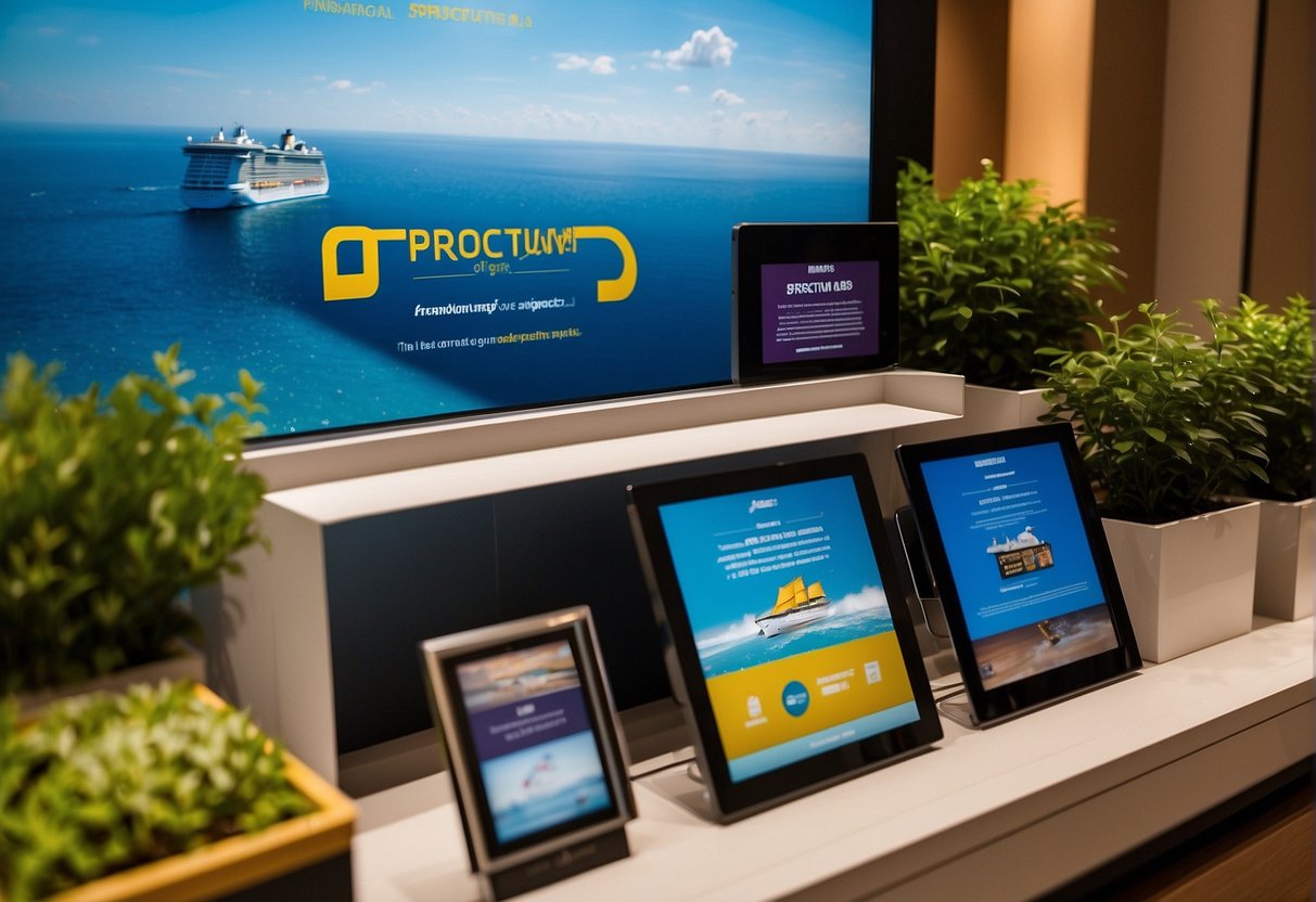 A vibrant display of promotional materials for Spectrum of the Seas in Singapore