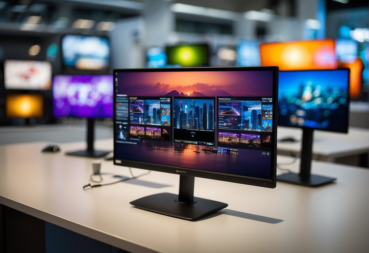 A vibrant display of the latest monitor promotions in Singapore. Bright, eye-catching visuals and attractive discounts draw in potential customers