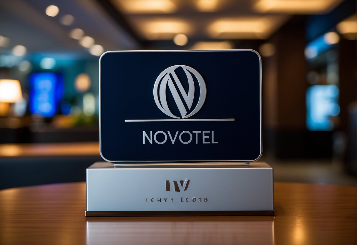 The Novotel Singapore logo prominently displayed with promotional materials and a vibrant atmosphere