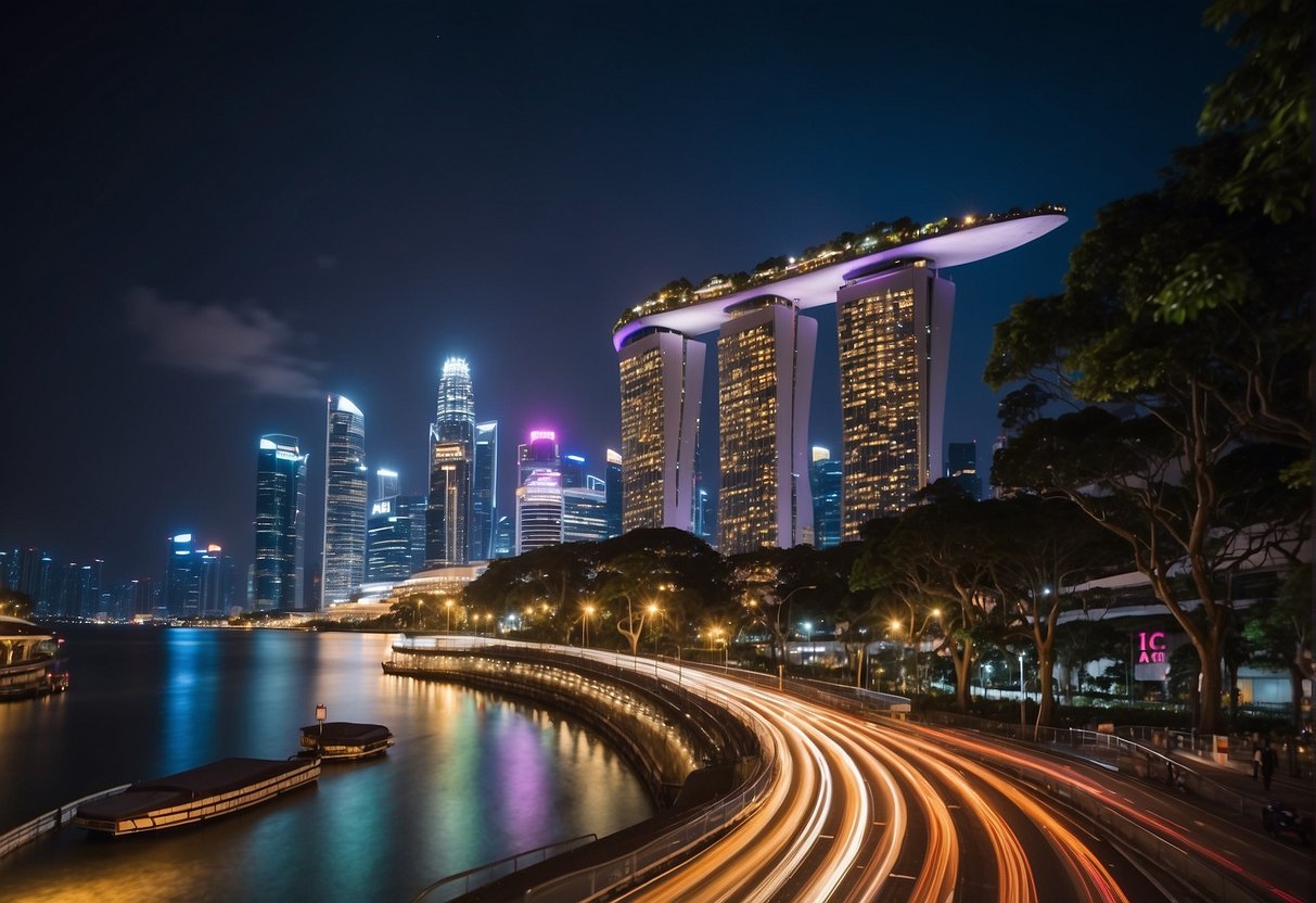A vibrant cityscape with iconic landmarks and bustling streets, showcasing the energy and excitement of AIG promotions in Singapore