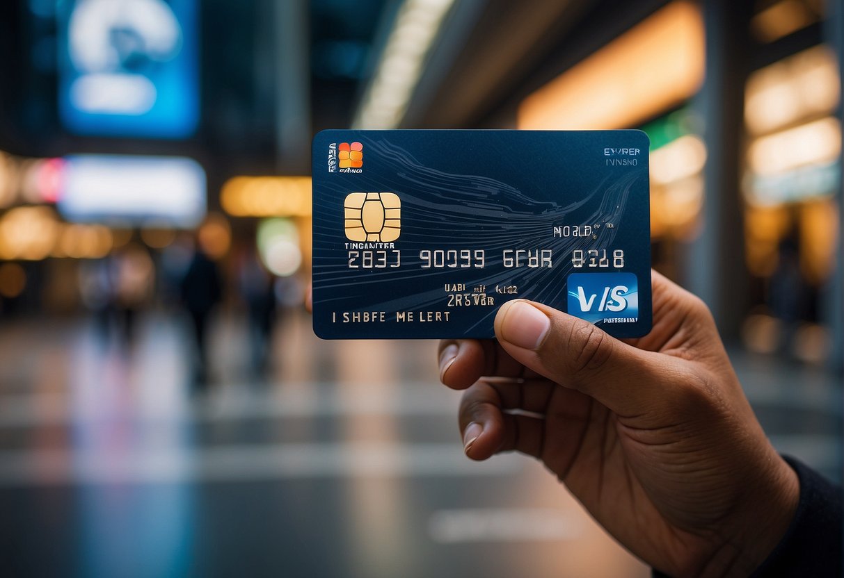 A person swiping a credit card at various partner locations in Singapore, surrounded by logos of different companies