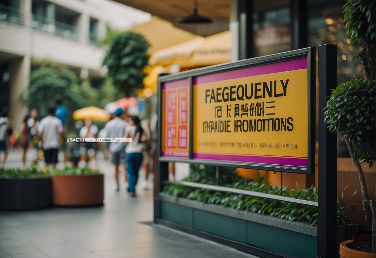 A colorful signboard with "Frequently Asked Questions" and "Paradise Dynasty Promotions Singapore" displayed prominently