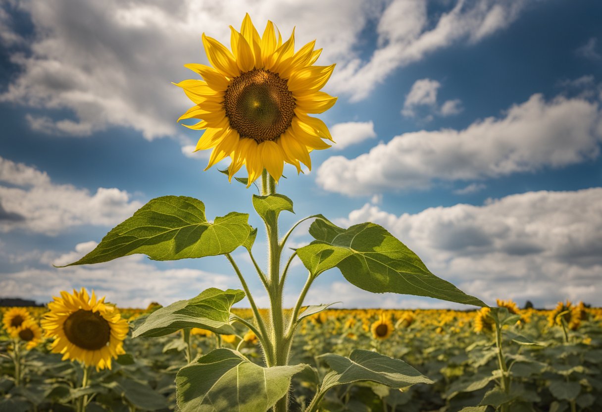 A vibrant sunflower reaching towards the sky, symbolizing hope and resilience in the face of adversity