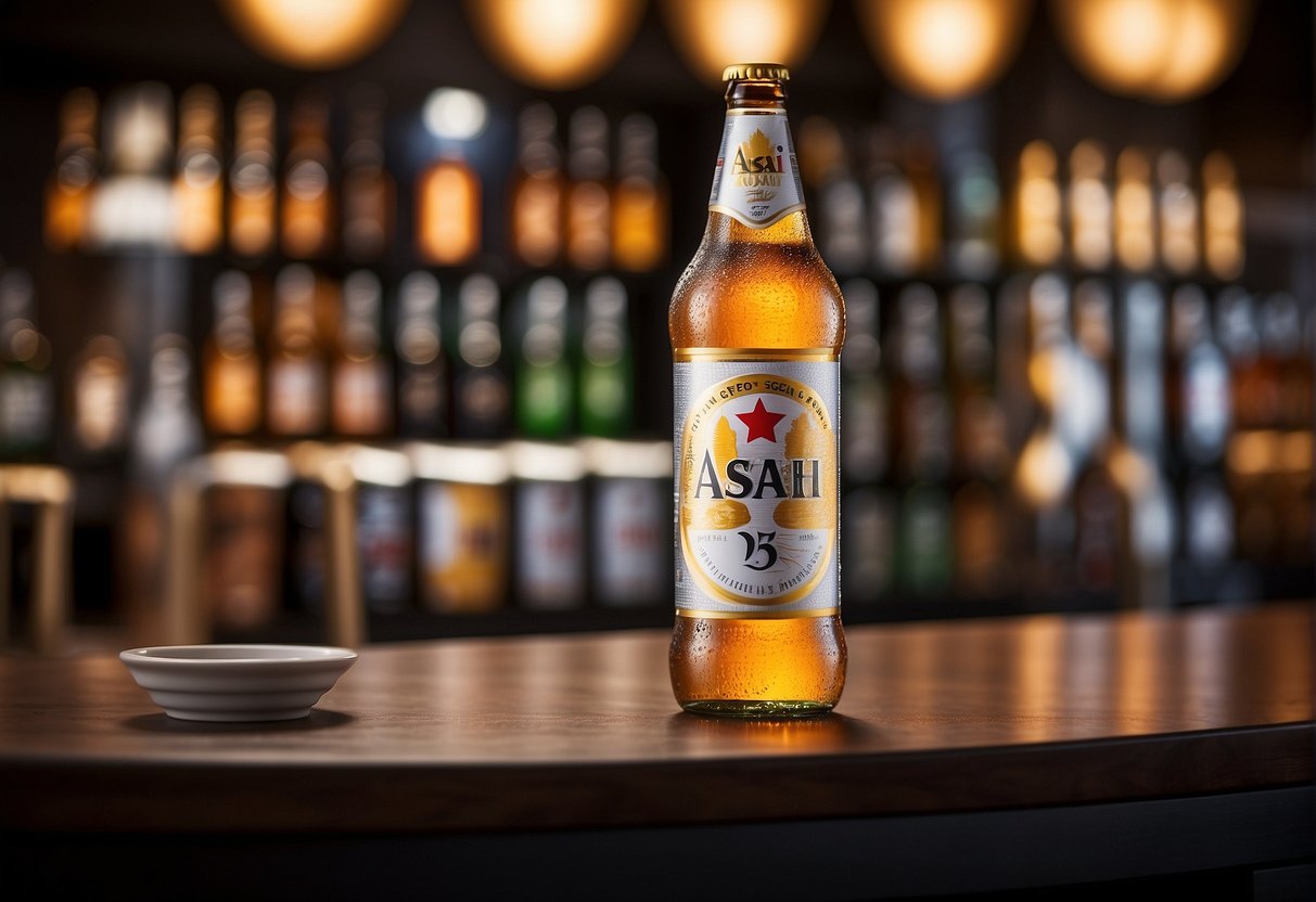 A display of Asahi beer promotions in Singapore, featuring frequently asked questions about the product