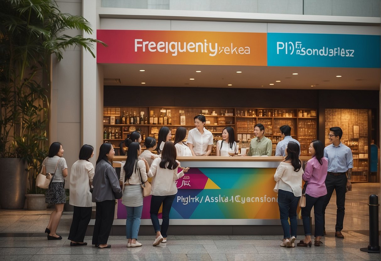 A colorful banner with "Frequently Asked Questions" and "Asiana Promotions Singapore" text, surrounded by happy customers and promotional items