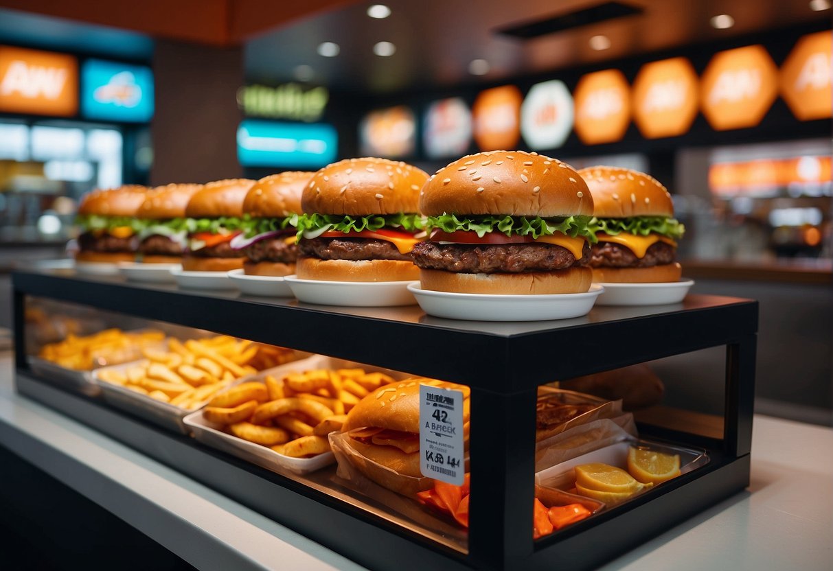 A vibrant burger display with bold signage and enticing deals at A&W promotions in Singapore