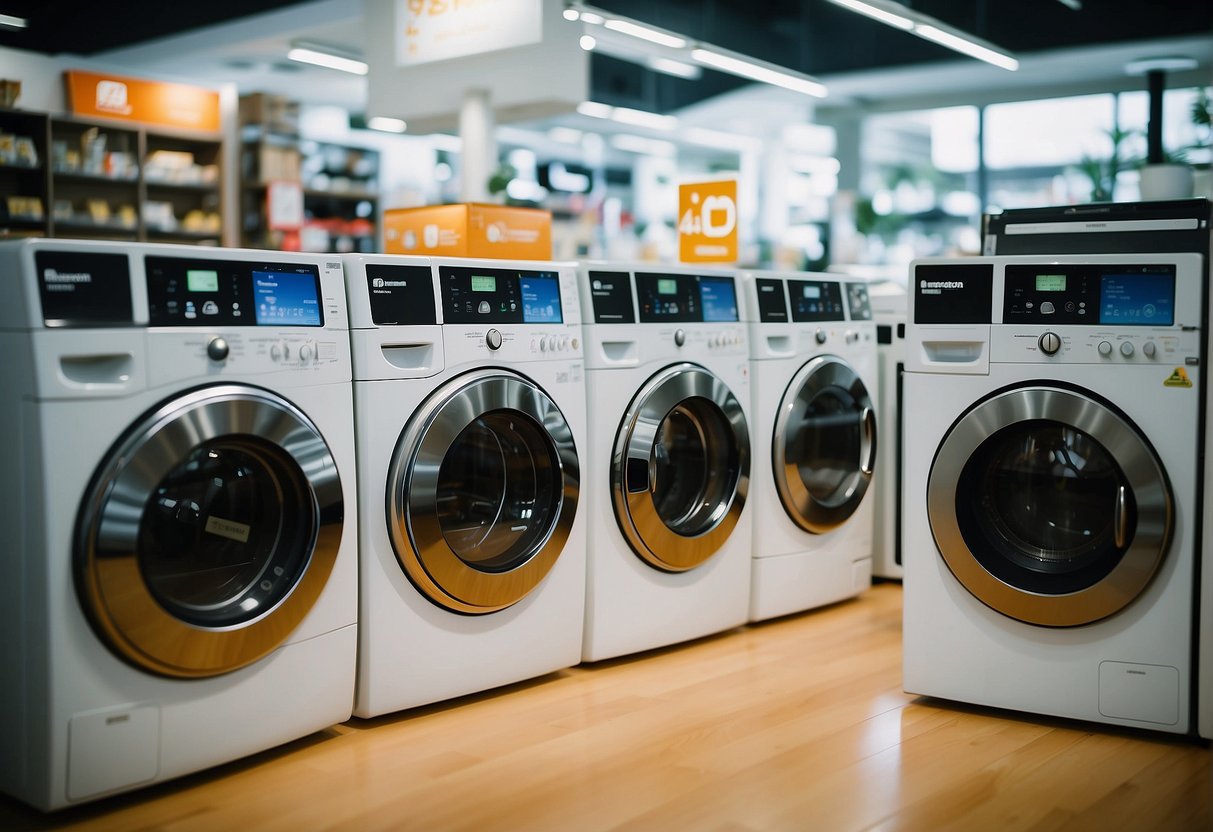 Home appliances displayed with bright discount tags at Abenson store in Singapore