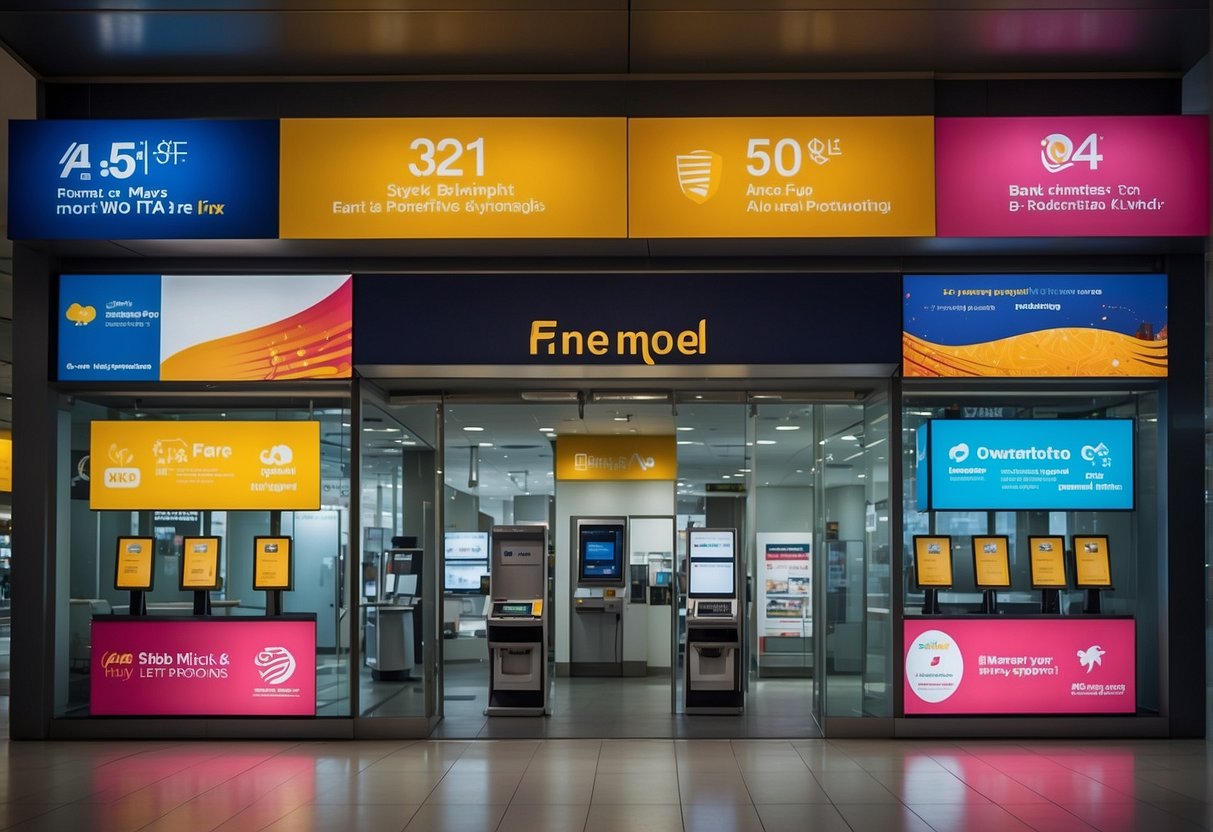 A vibrant display of bank account promotions in Singapore, featuring colorful banners and enticing offers