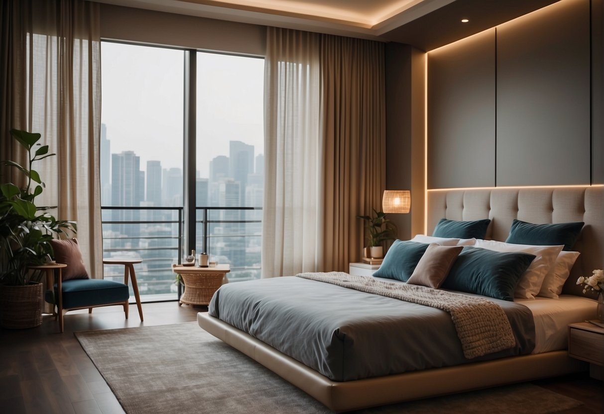 A cozy bedroom with a luxurious bed, adorned with the latest bedding promotions from Akemi in Singapore