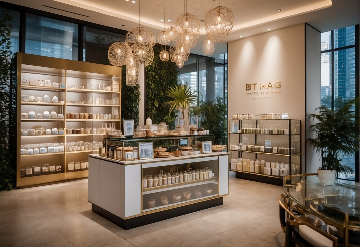 A luxurious display of 2024 promotions at BHG Singapore, featuring elegant products and eye-catching signage
