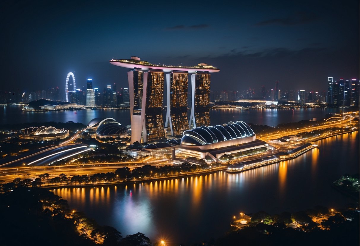 The bustling city of Singapore with its iconic skyline and vibrant streets, leading to a sleek airplane bound for Tokyo, ready for takeoff