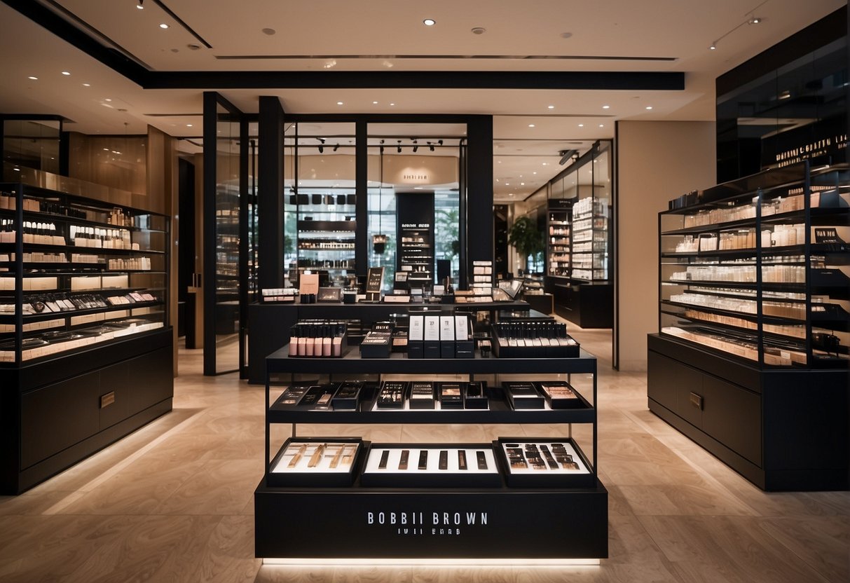 A display of Bobbi Brown exclusive deals in a vibrant Singapore setting. Brand promotions showcased with enticing visuals and signage