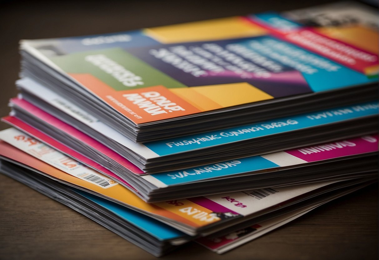 A stack of colorful promotional flyers with the words "Frequently Asked Questions" and "Avis Promotions Singapore" displayed prominently