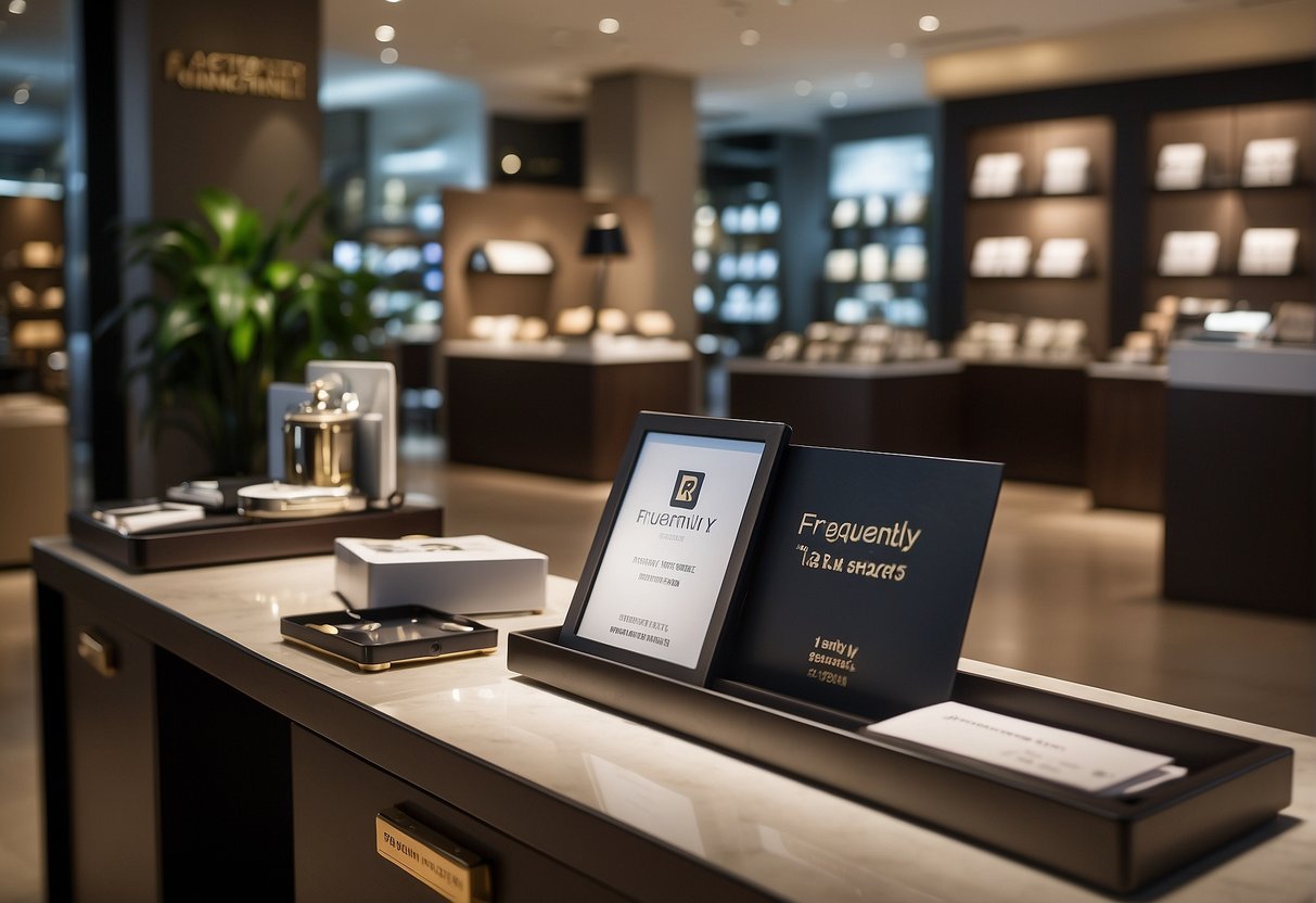 A table with promotional materials and a sign reading "Frequently Asked Questions" at a Braun Buffel store in Singapore