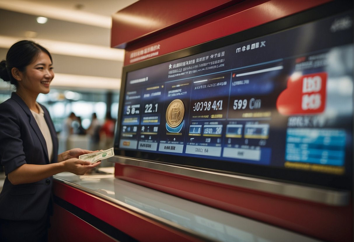 A person is happily depositing money into a BOC bank account while a promotional banner displays "Maximising Your Savings with BOC bank of china promotions singapore" in the background