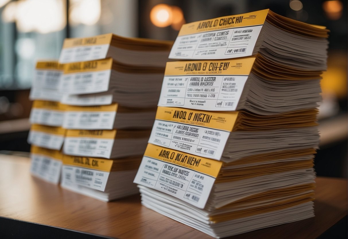 A stack of promotional flyers for Arnold Chicken in Singapore, with the words "Frequently Asked Questions" prominently displayed
