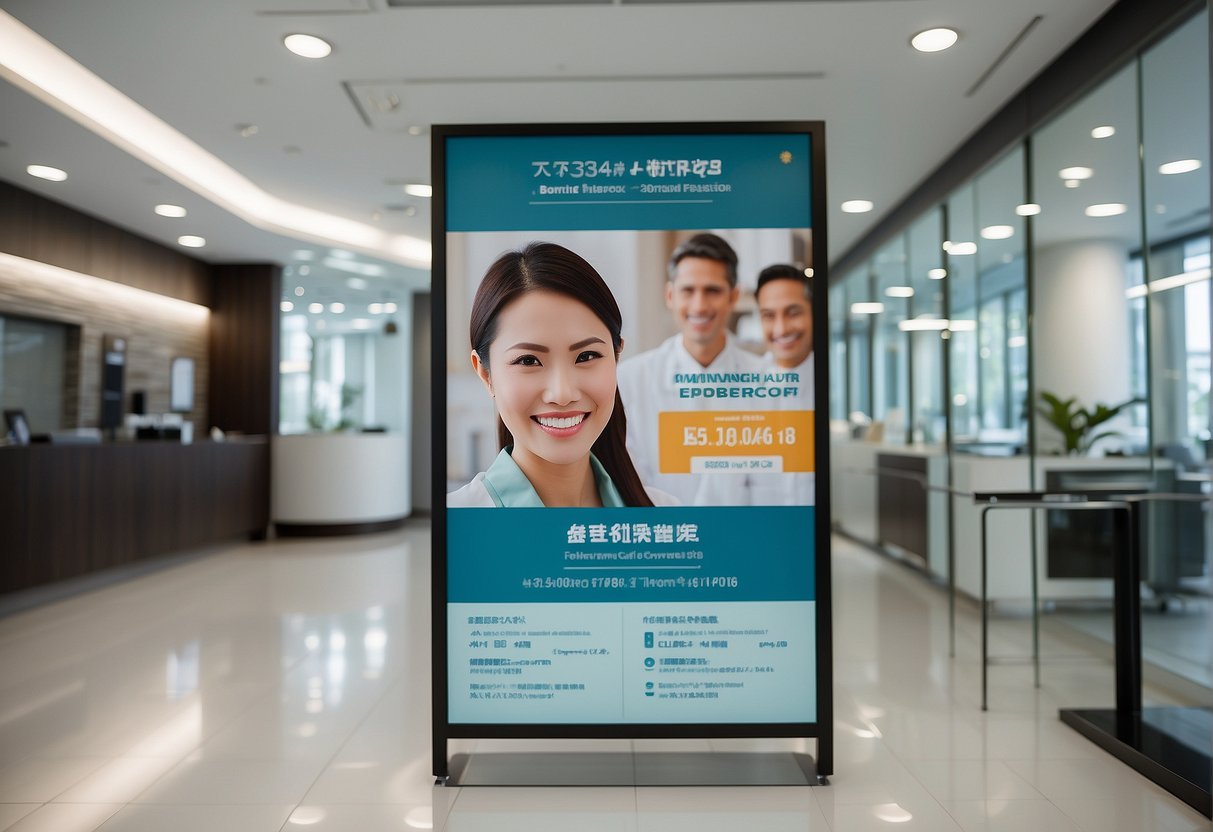 A dental office in Singapore displays promotional posters for braces with pricing and financing details