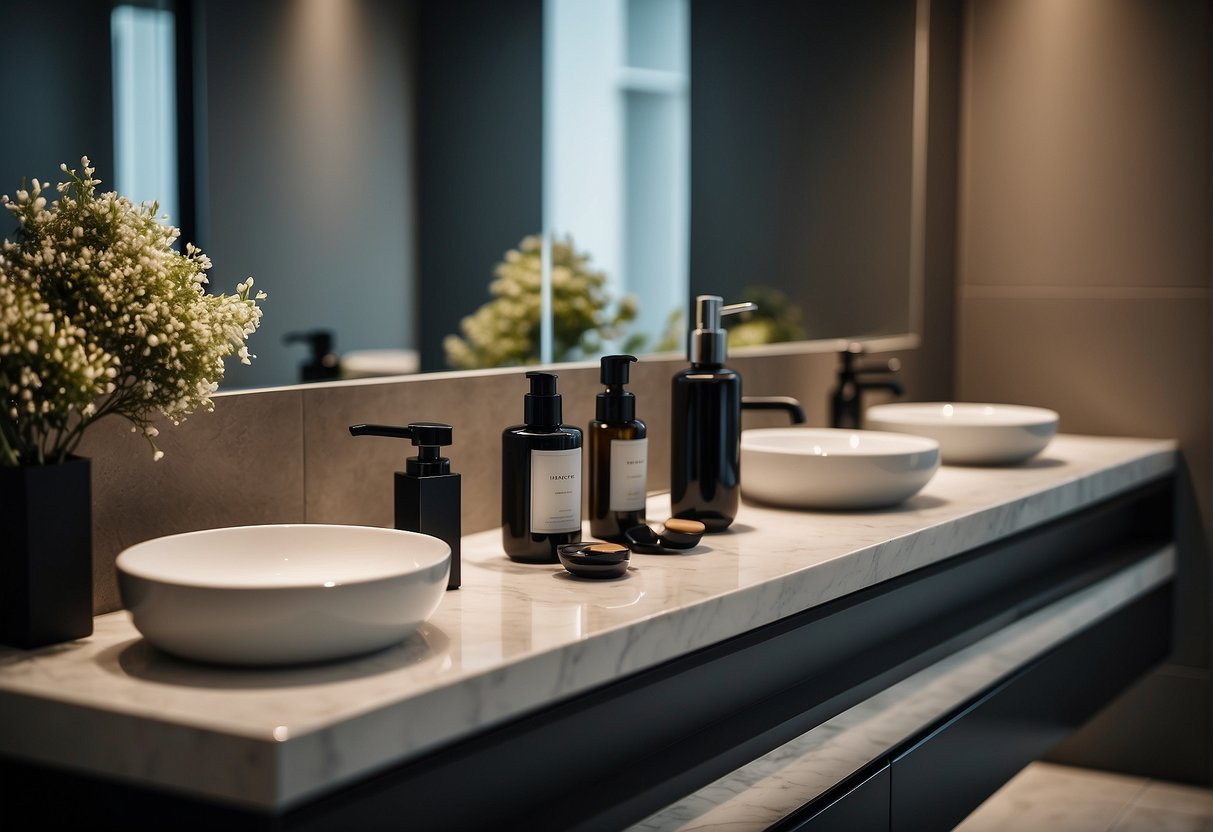 A modern bathroom display with top brand products showcased in a sleek setting in Singapore