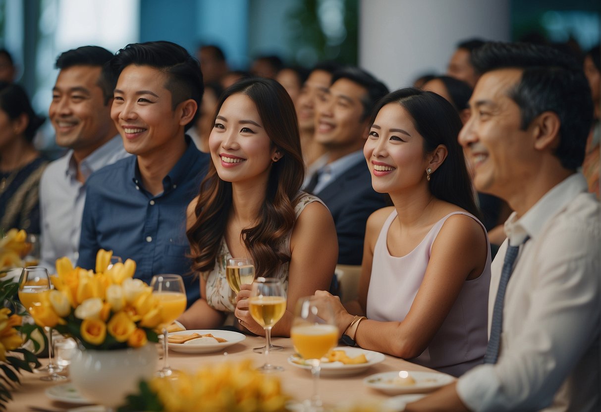 A group of happy customers enjoying exclusive benefits at an RCBC promotion event in Singapore