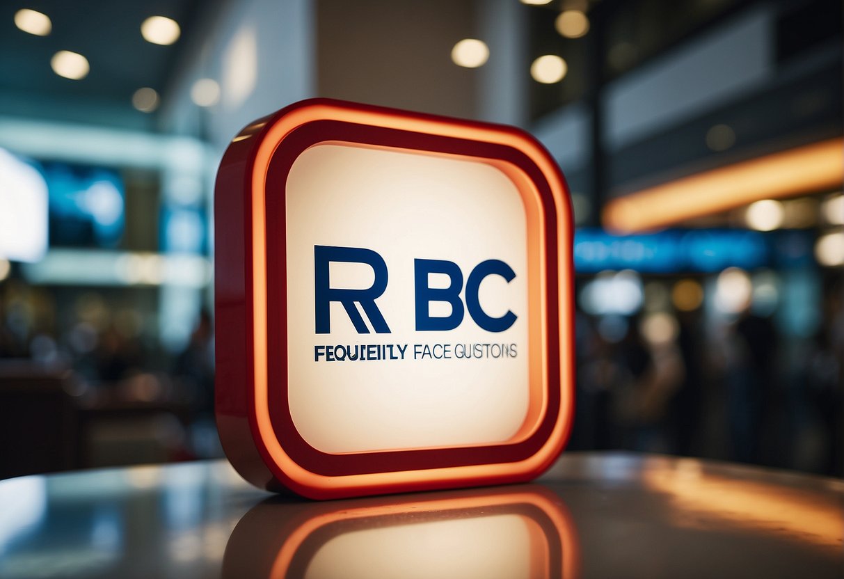 A vibrant display of promotional materials with the words "Frequently Asked Questions" and the logo of RCBC in a bustling Singapore setting