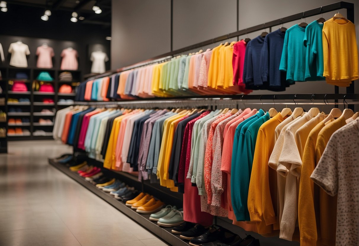 A vibrant display of Cotton On promotions in Singapore, featuring colorful clothing and accessories arranged neatly on shelves and racks