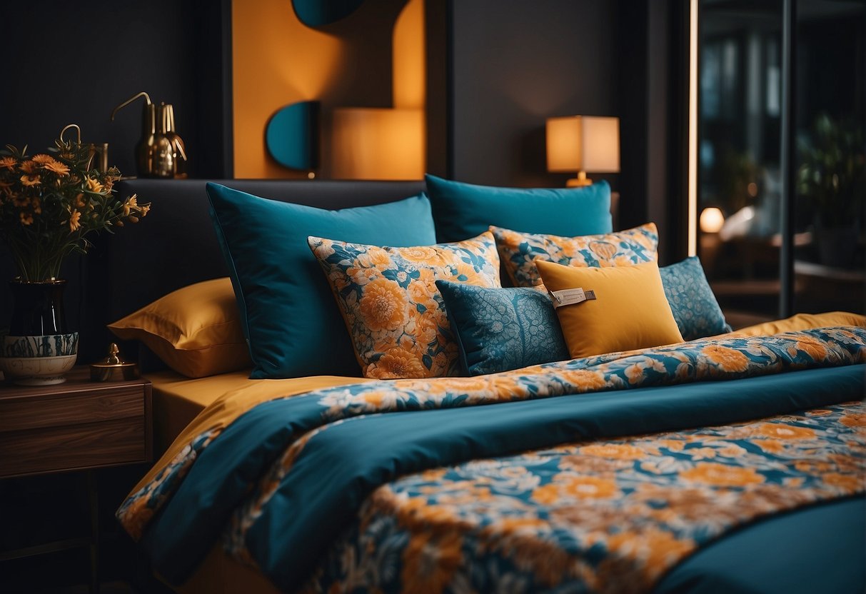 Vibrant bedding and accessories arranged in a stylish display, showcasing the latest Sintex promotions in Singapore