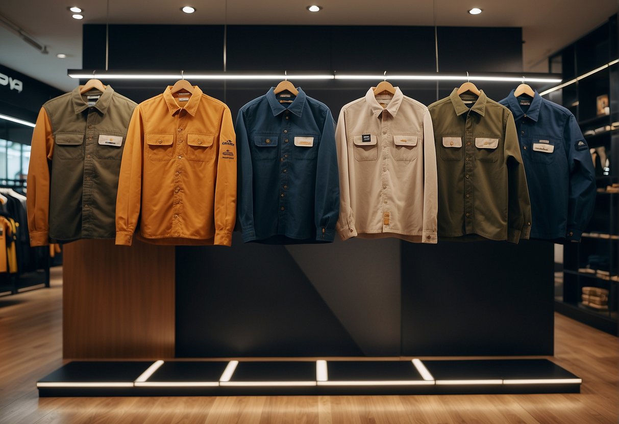 A display of Carhartt WIP apparel with promotional signs in a Singapore store