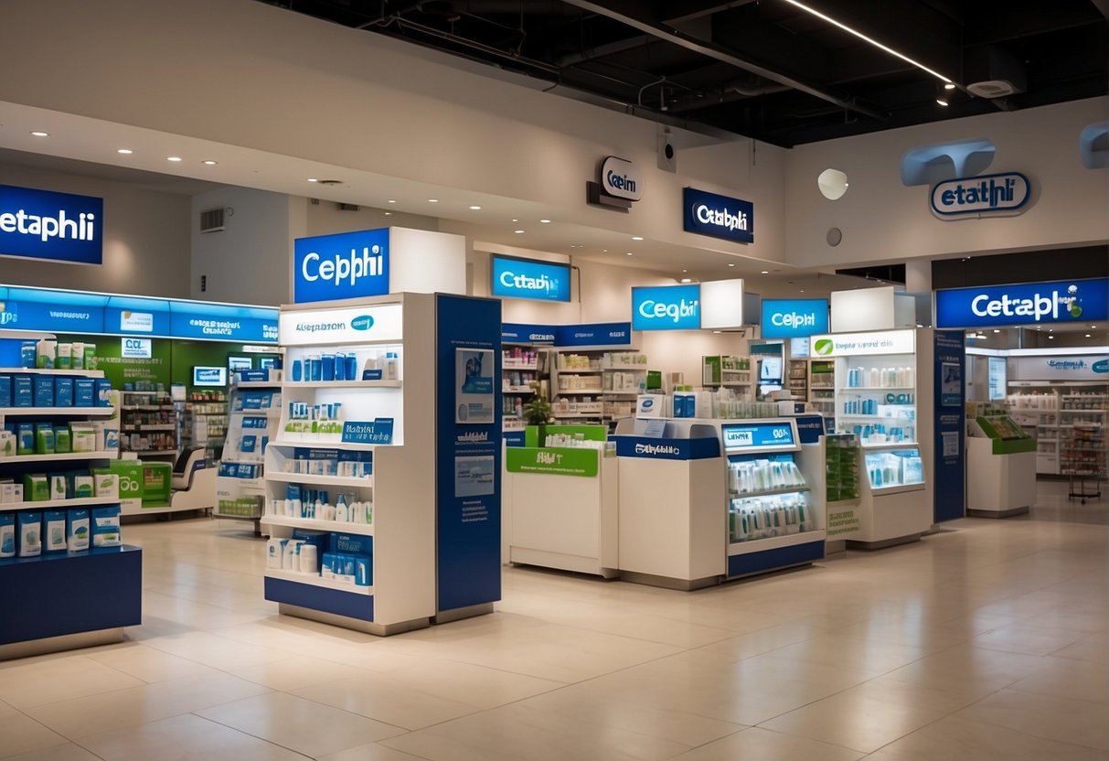 A display of Cetaphil products with promotional signage in a busy Singaporean retail store