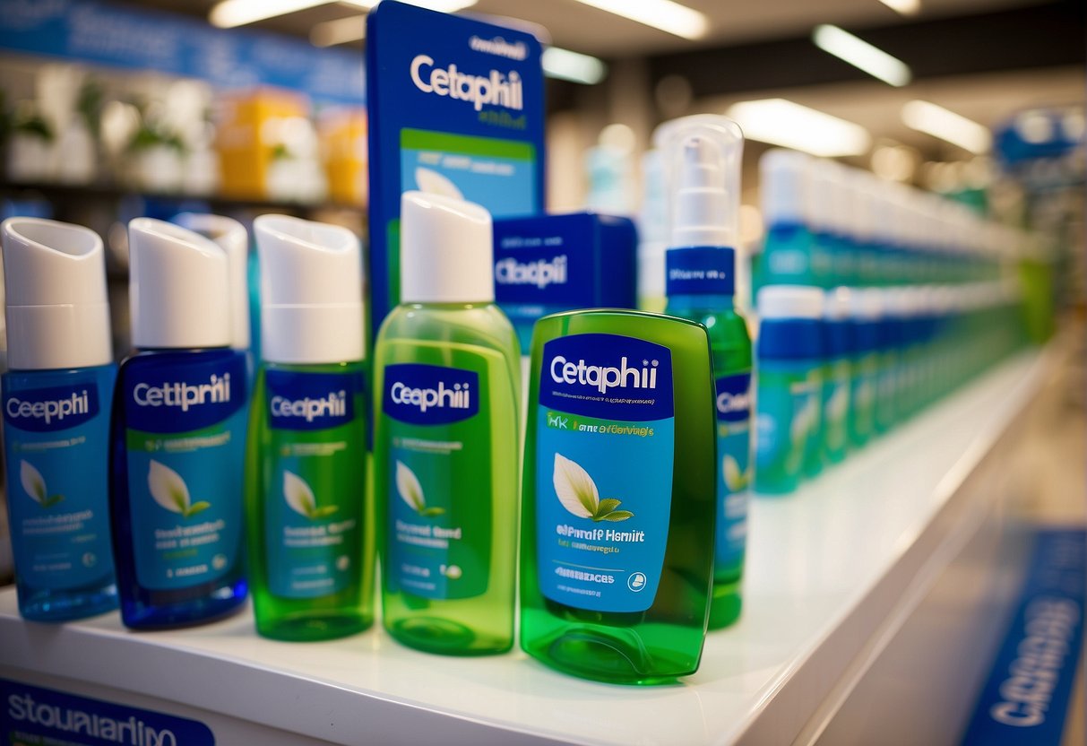 A display of Cetaphil products with promotional signs in a Singaporean store