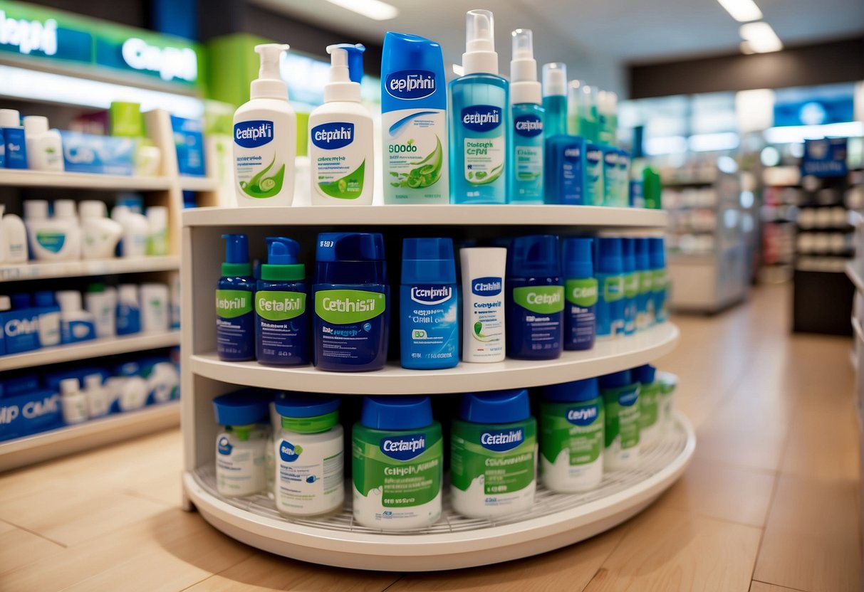 A display of Cetaphil products with promotional signage in a Singaporean store