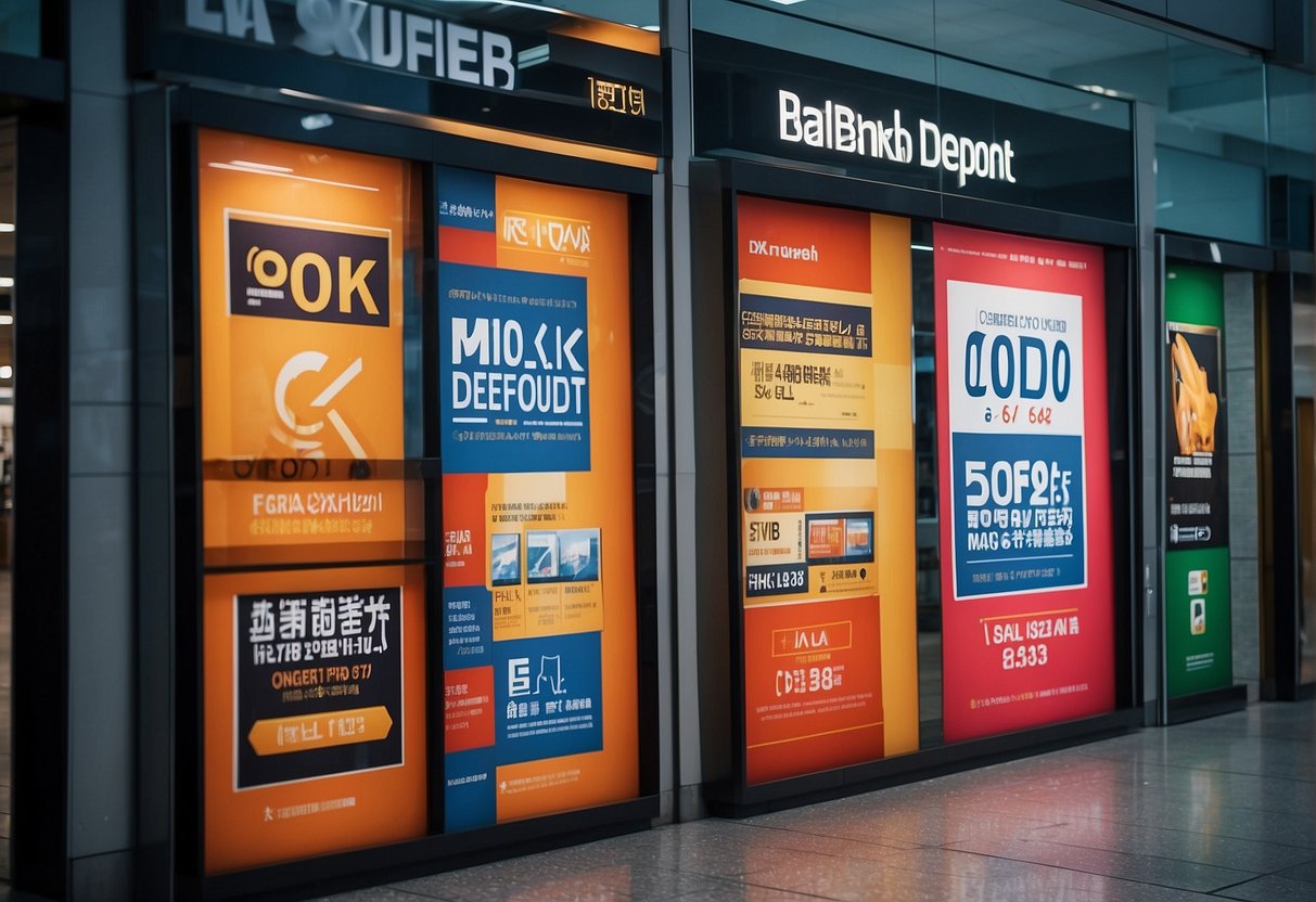 A vibrant display of promotional banners and signs for public bank fixed deposit offers in Singapore
