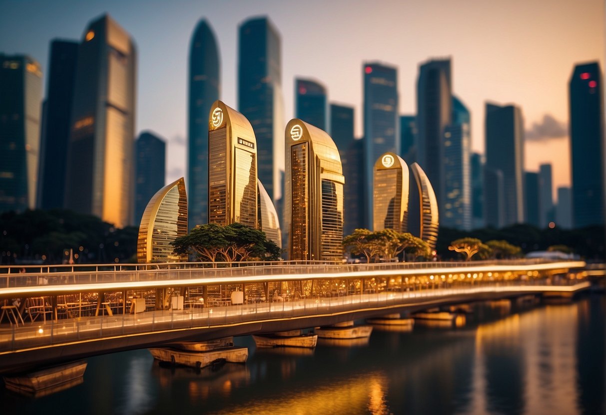 A golden cityscape with iconic Singapore landmarks, featuring the Citigold logo and promotional banners