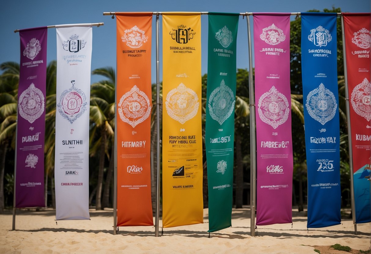 Colorful banners advertise exclusive deals by leading brands in Phuket and Singapore