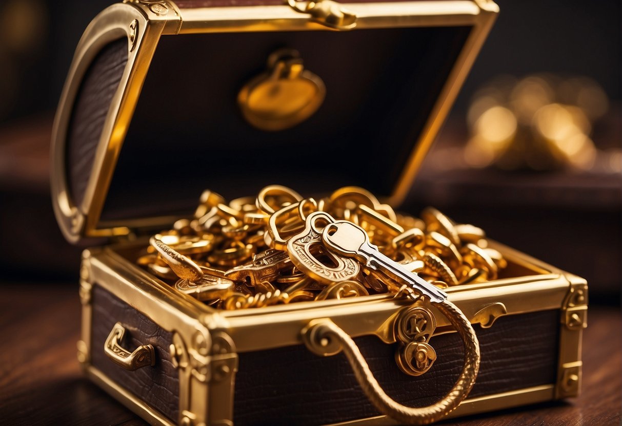 A luxurious gold key unlocking a treasure chest with the Citigold logo
