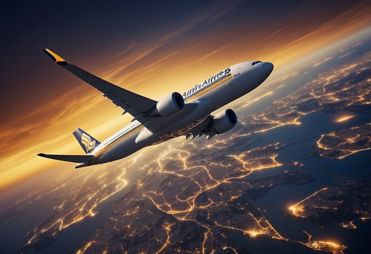 A vibrant airline promotion poster featuring various destinations and special fares offered by Singapore Airlines