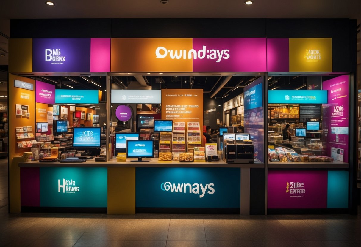 A vibrant display of Owndays promotions in Singapore, featuring colorful frames and signage