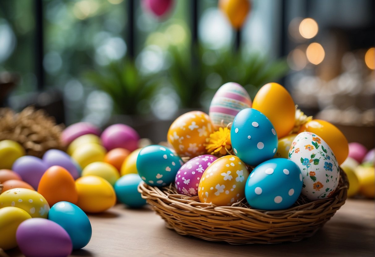 A colorful display of Easter-themed promotions in Singapore, with festive decorations and enticing offers