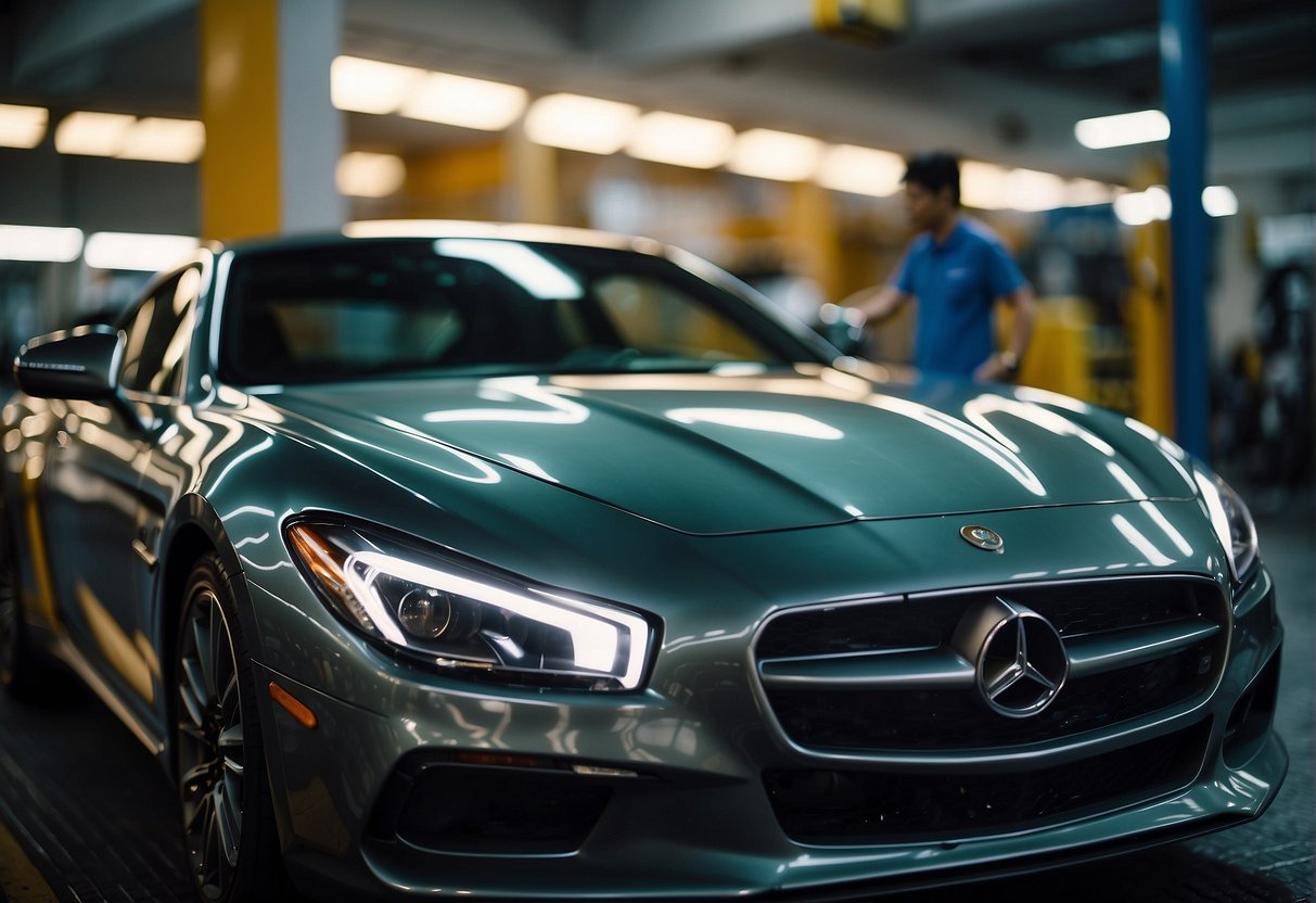 A shiny car being coated with ceramic protection in Singapore